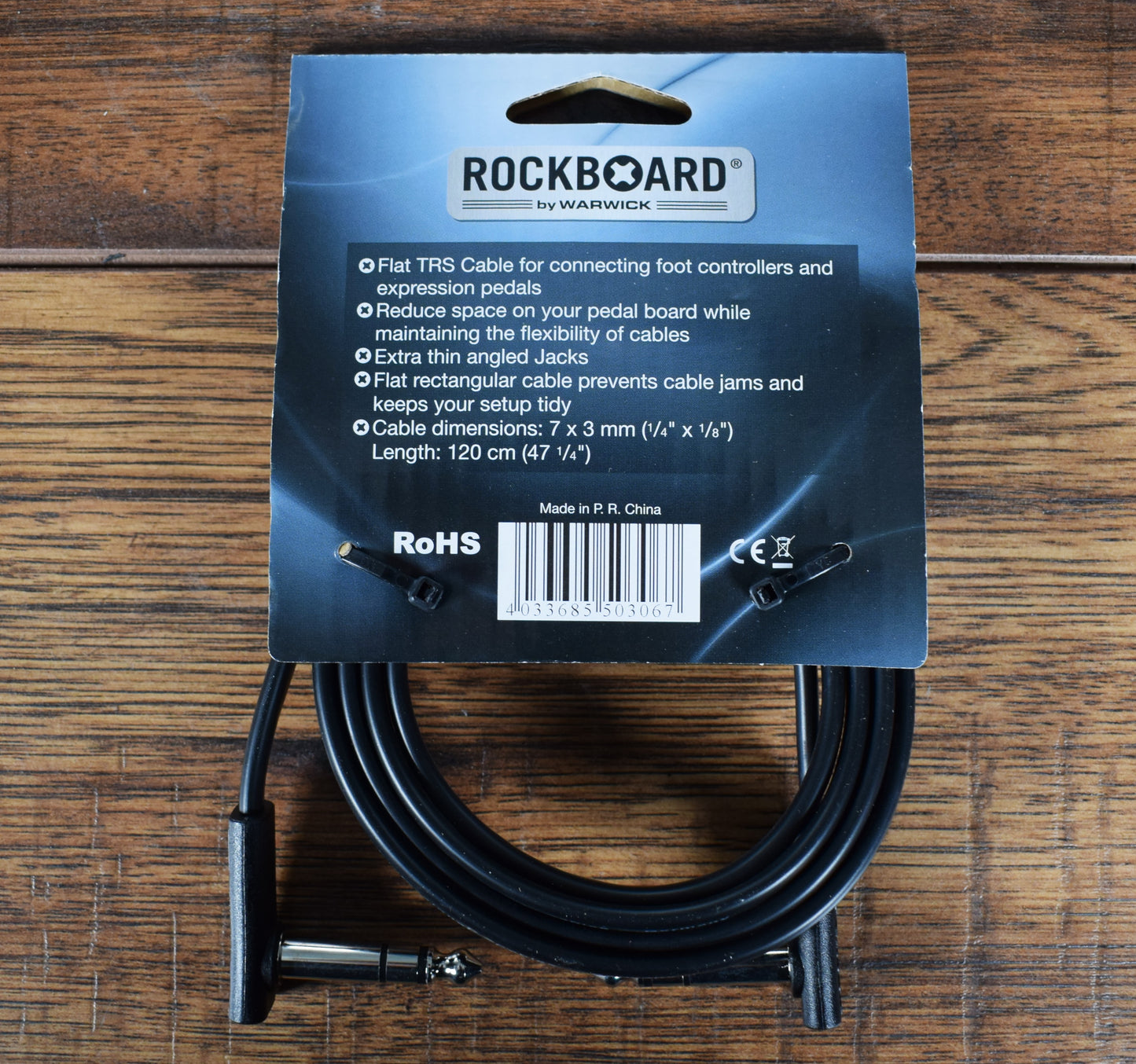 Warwick Rockboard Flat Patch TRS Guitar Bass Pedalboard Expression Cable 120CM 3.93' Black 2 Pack