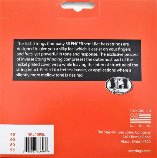 SIT Strings Silencers Semi Flat Compression Wound Extra Light 4 Strings Bass Set NRL4095L