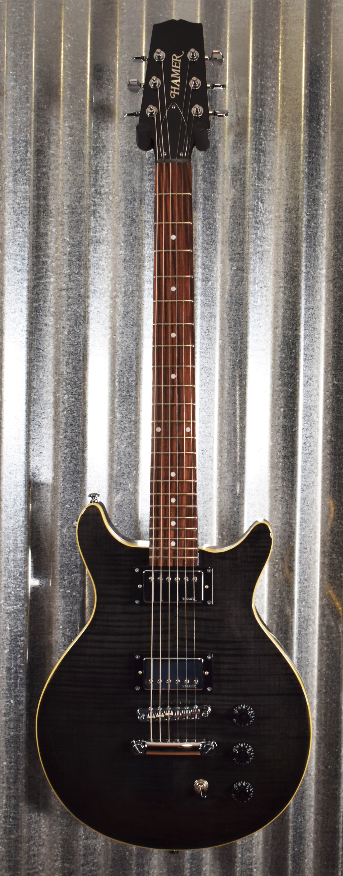 Hamer Archtop Flame Trans Black Double Cut Electric Guitar SATF-TBK Demo #1248