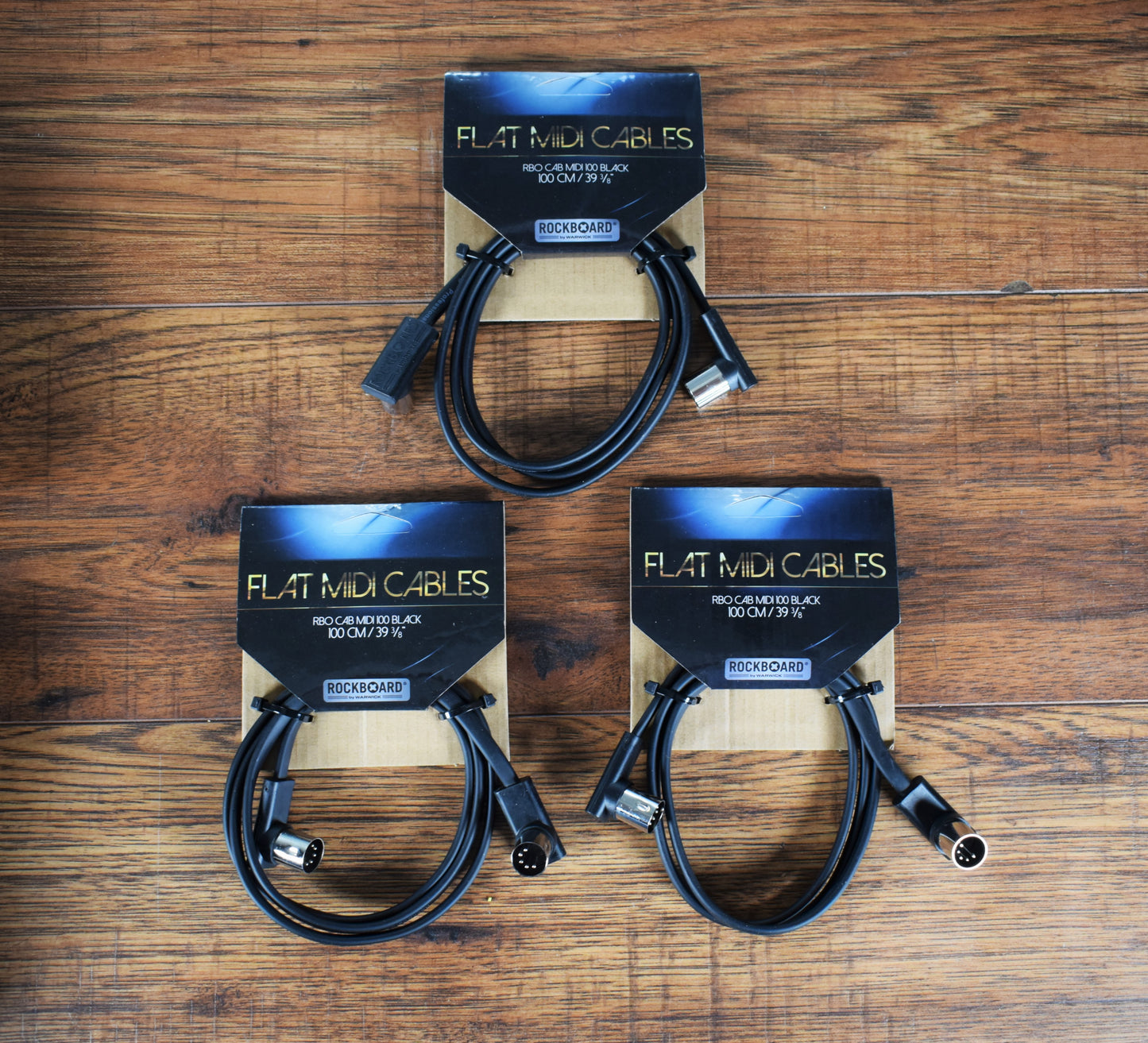 Warwick Rockboard Flat Patch MIDI Cable 3.28' Black 3 Pack MIDI 100 BK 3PK