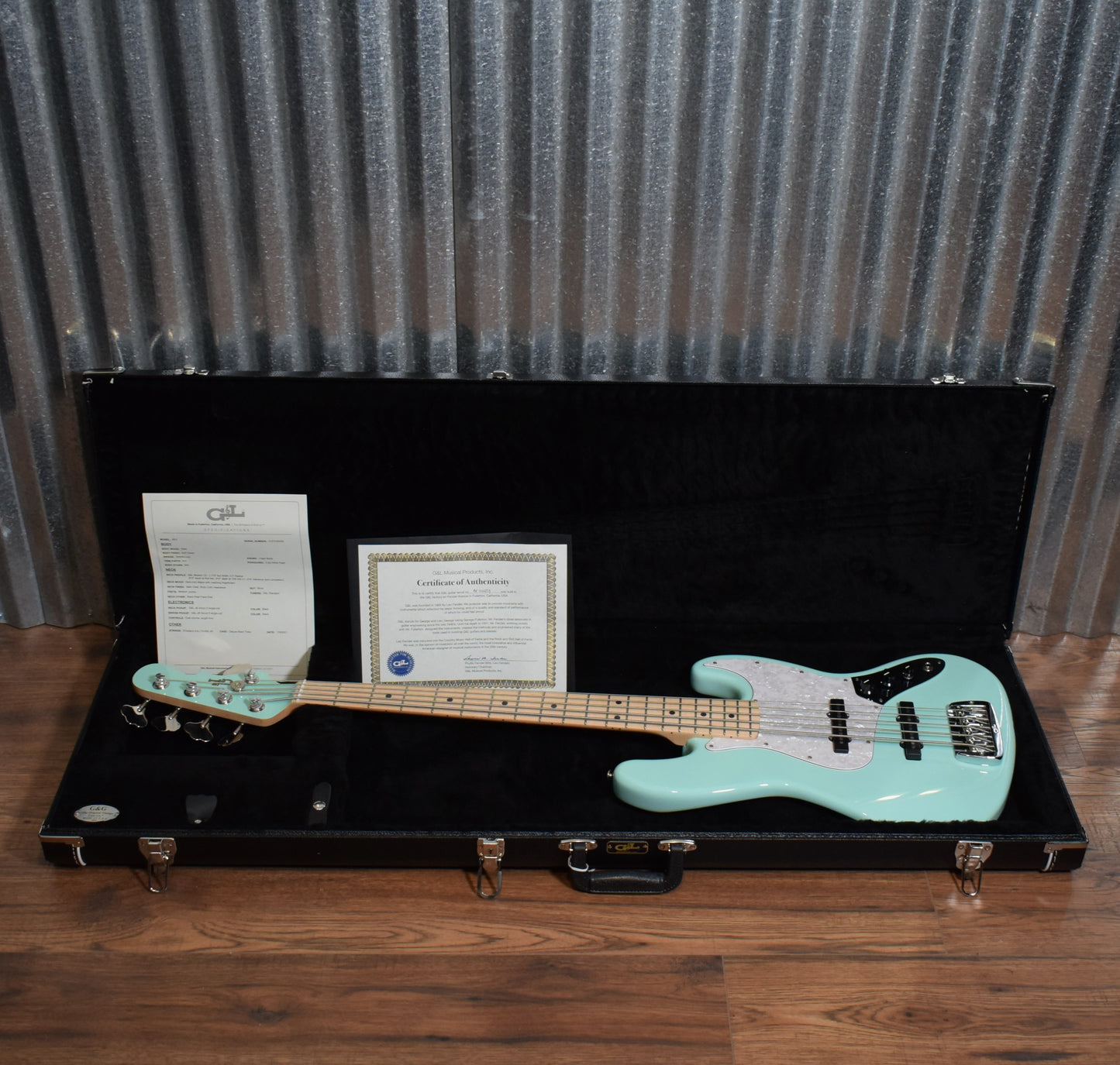 G&L USA JB-5 Surf Green 5 String Jazz Bass Maple Satin Neck & Case #6259