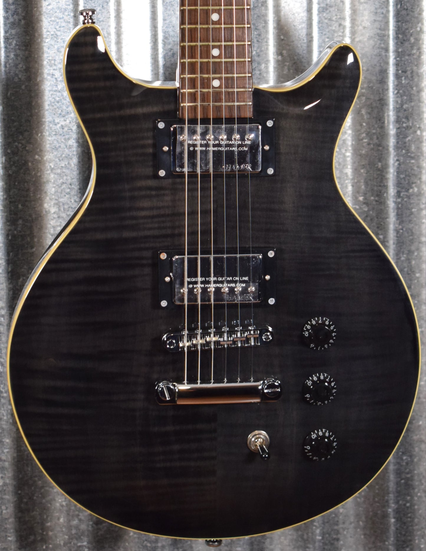 Hamer XT Series Archtop Flame Trans Black Double Cut Guitar SATF-TBK #0863