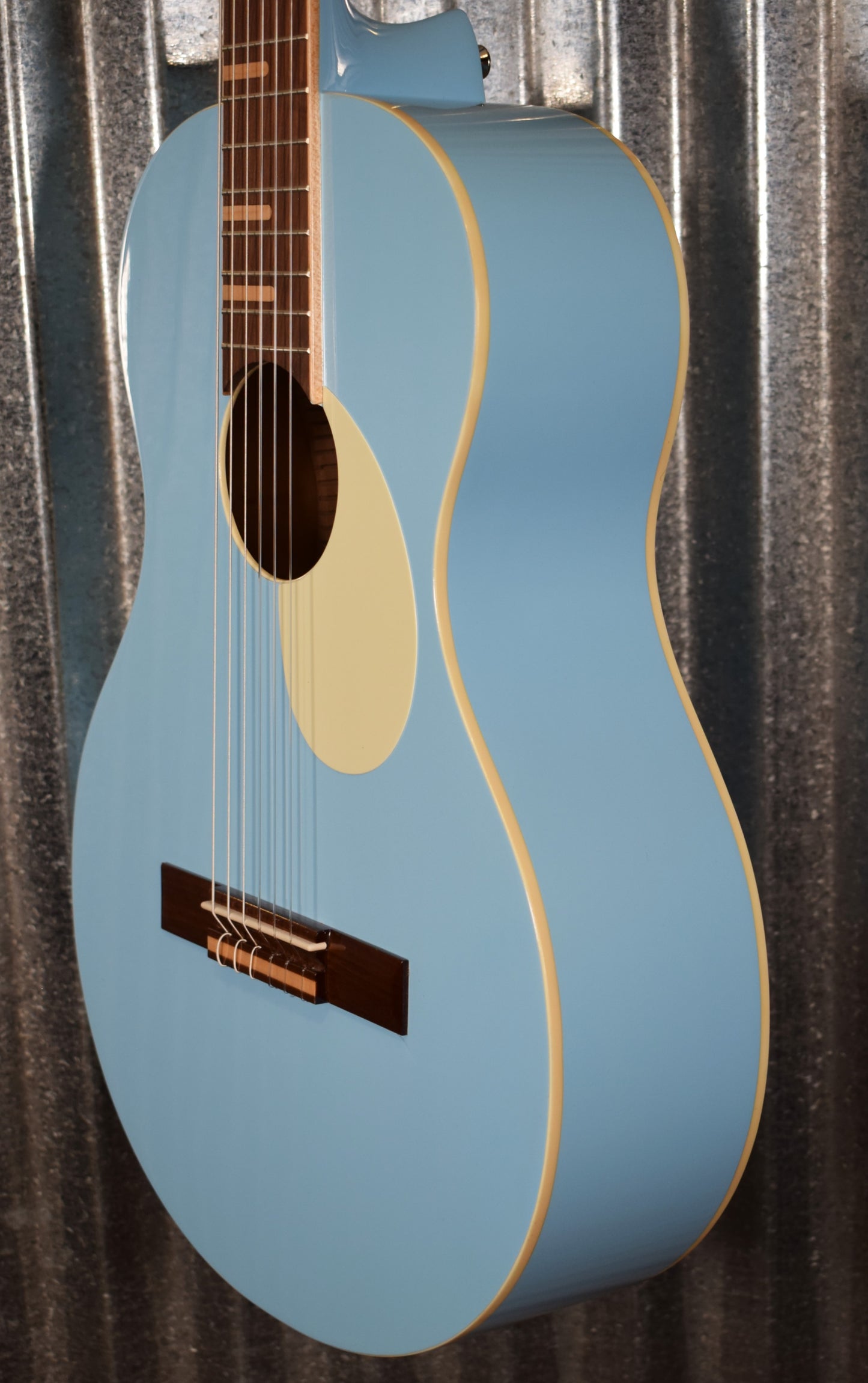 Ortega RGA-SKY Gaucho Nylon String Parlor Guitar Sky Blue Guitar & Bag #0094