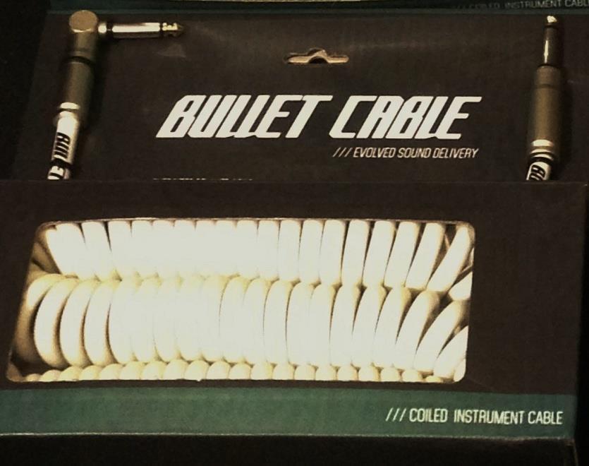Bullet Cable 30' Coil White Angle & Straight for Guitar & Bass BC-30CCW