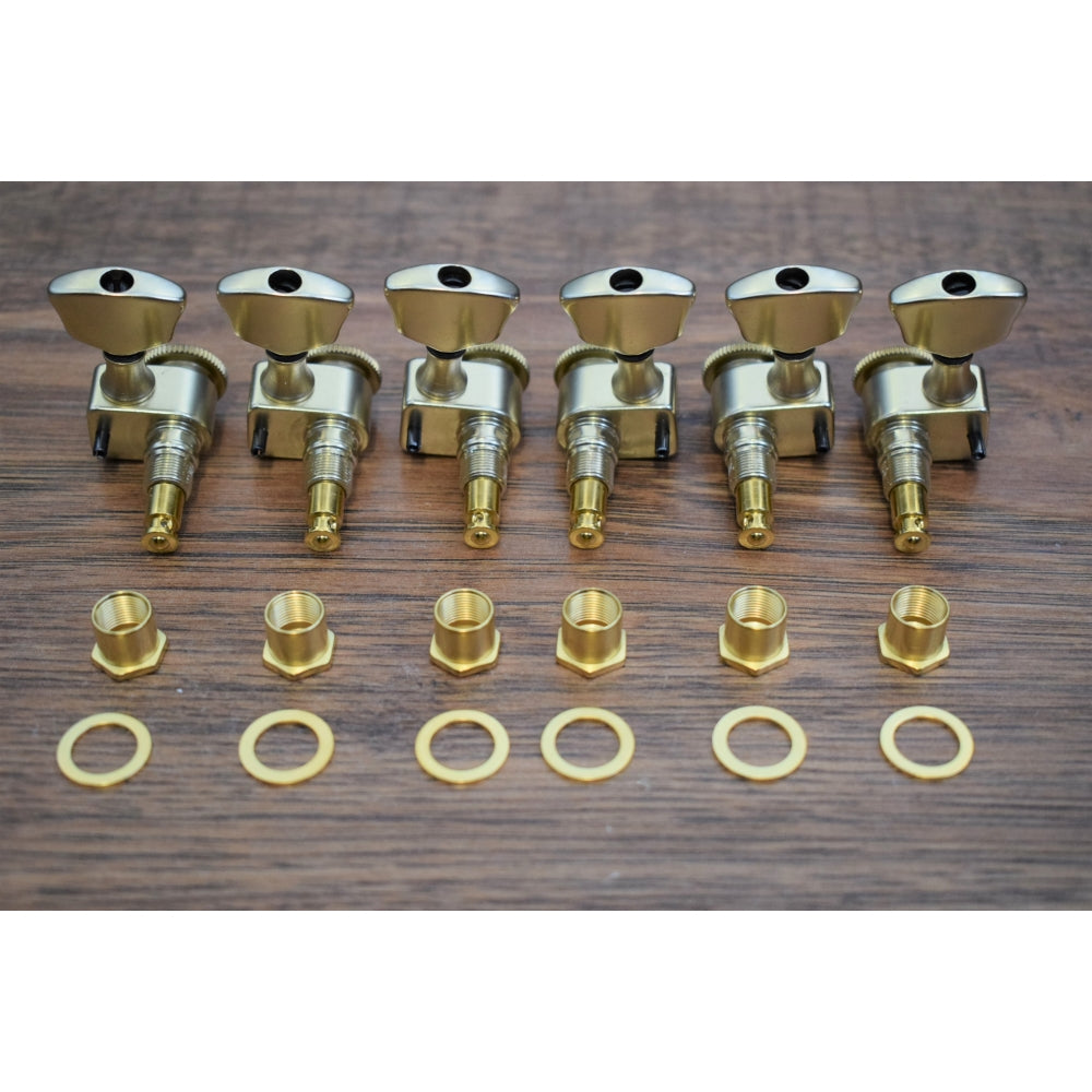 Sperzel USA 3X3TLGLS 3+3 Locking Guitar Tuning Machine Set Satin Gold
