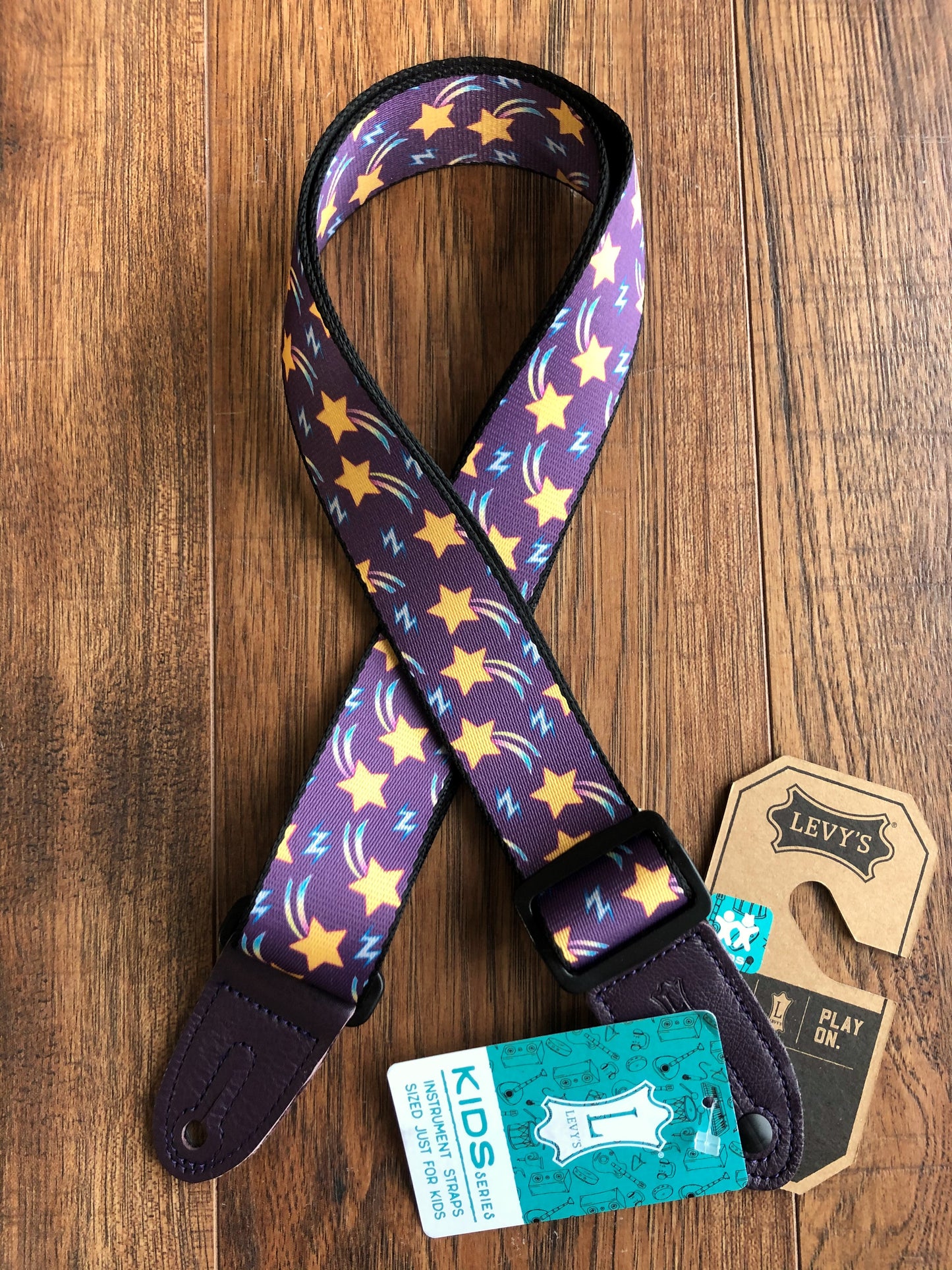 Levy's MPJR-001 1.5" Adjustable Printed Kids Guitar & Bass Strap Stars Purple