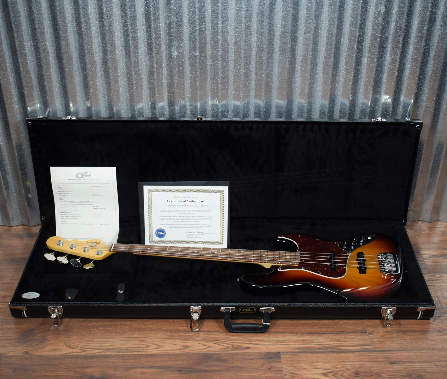 G&L USA Fullerton Deluxe JB 4 String Jazz Bass 3 Tone Sunburst & Case #1018