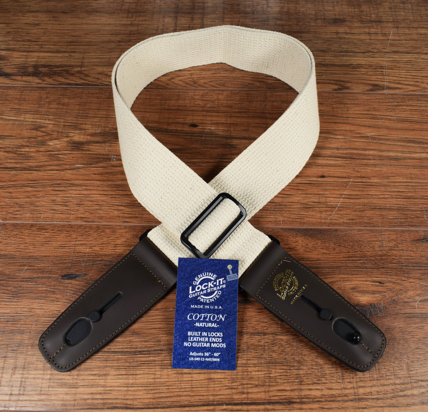 LOCK-IT Straps Cotton Series 2" Natural Cotton Guitar Bass Strap 049 C2-NAT/BRN
