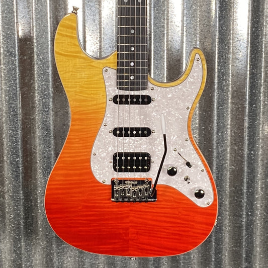 Jet JS600TRS HSS Strat Style Guitar Flame Top Transparent Red Fade #0003 Blem
