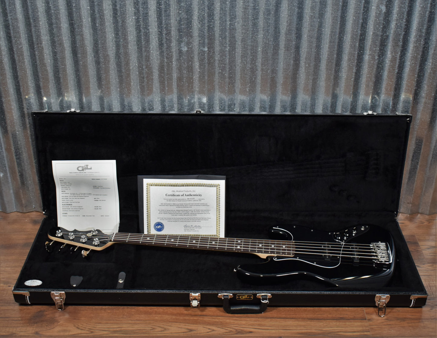 G&L USA JB-5 Jet Black 5 String Jazz Bass Rosewood Satin Neck & Case #6089