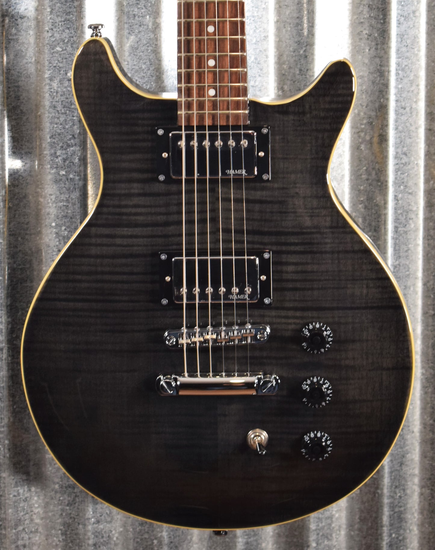 Hamer Archtop Flame Trans Black Double Cut Electric Guitar SATF-TBK Demo #1248