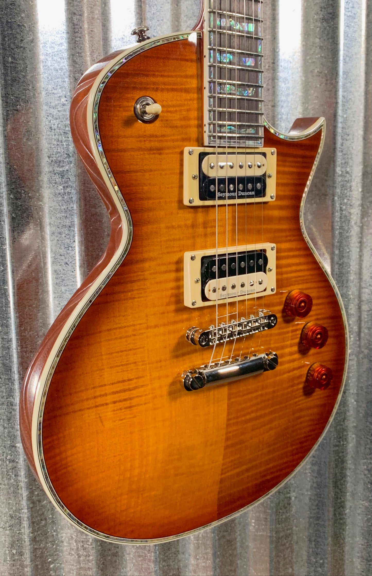 ESP LTD EC-1000 Flame Amber Sunburst Duncan Guitar & Gig Bag LEC1000ABS #0351 Demo