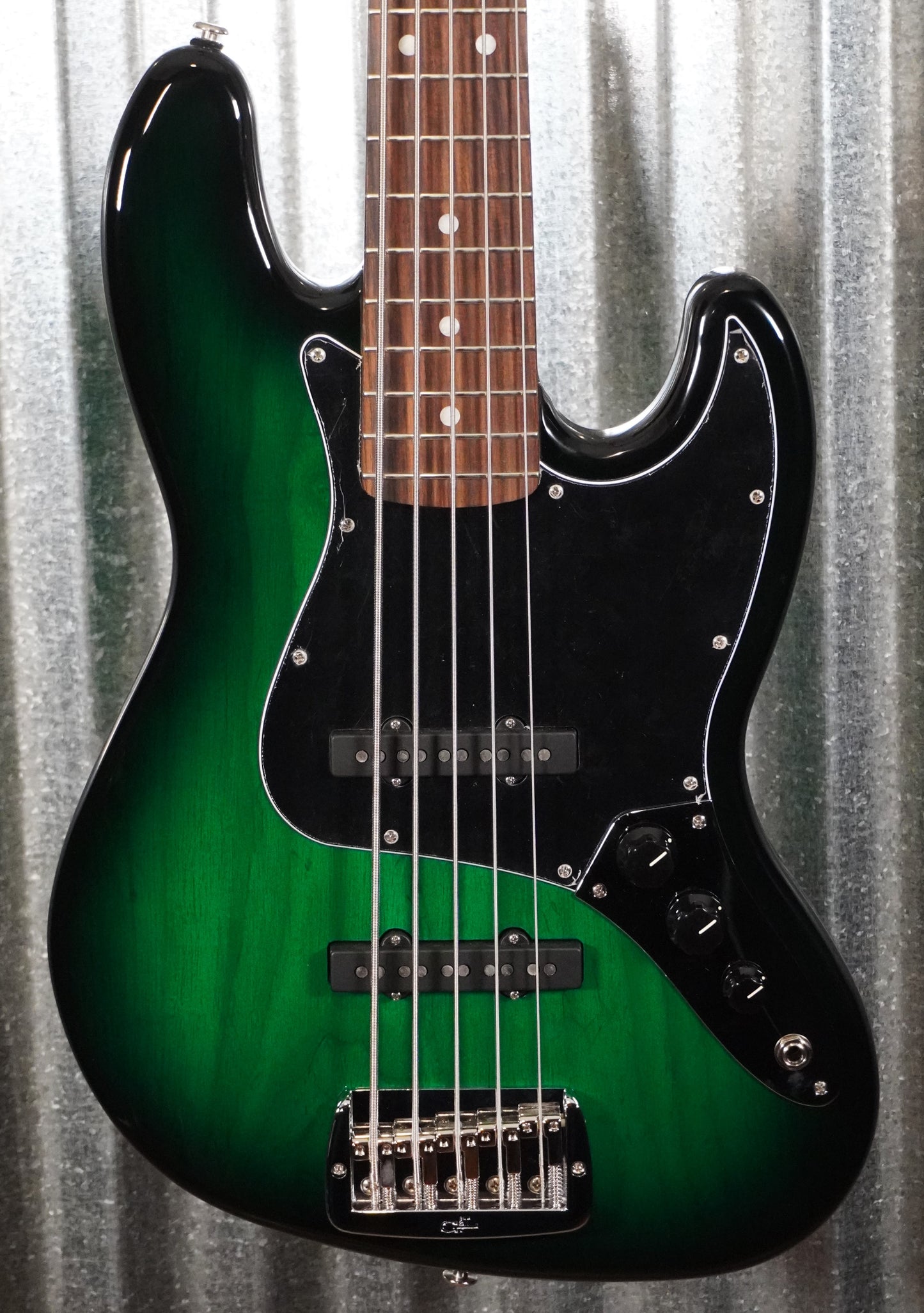 G&L USA JB-5 Greenburst 5 String Jazz Bass Rosewood Satin Neck & Case #7059