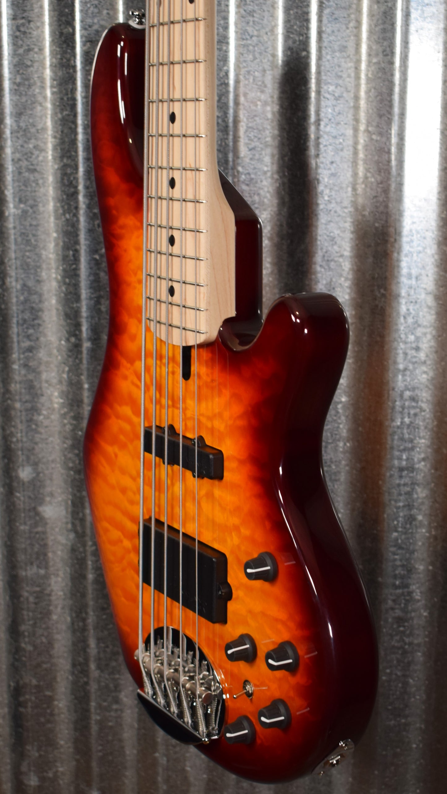 Lakland Skyline 55-02 Deluxe 5 String Quilt Honey Burst Bass & Case Used #1696