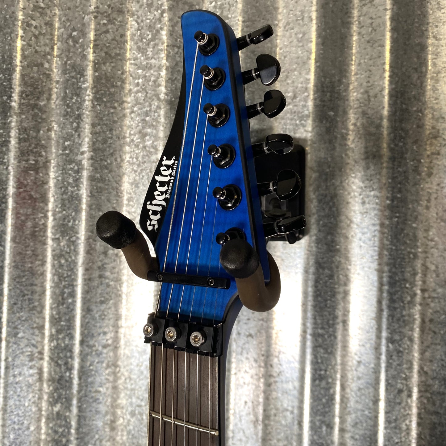 Schecter Banshee GT FR Flame Top Floyd Rose Satin Trans Blue Black Stripe Guitar #0657
