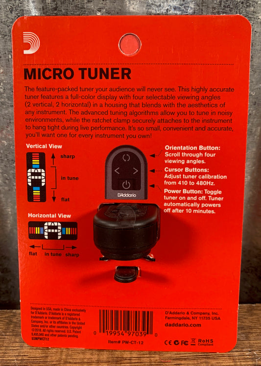 D'Addario Planet Waves PW-CT-12 Chromatic Micro Headstock Clip On Guitar & Bass Tuner