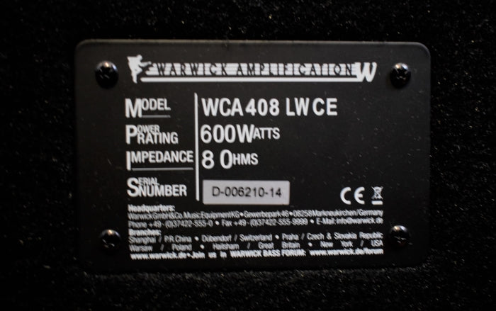 Warwick WCA408LWCE 4x8 Light Weight Celestion Bass Amplifier Speaker Cabinet WCA-408-LW-CE
