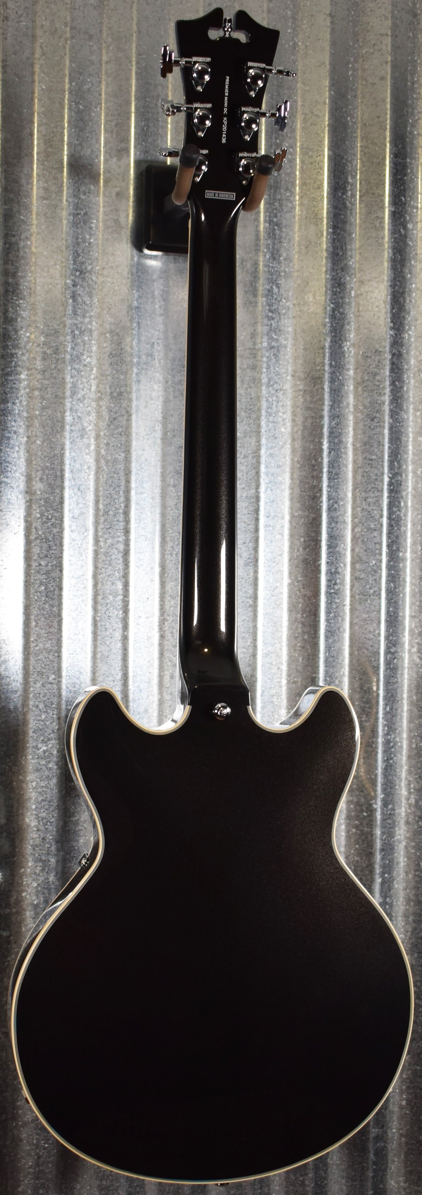 D'Angelico Premier Mini DC Double Cut Semi Hollow Stop Bar Black Flake Guitar & Bag #1436