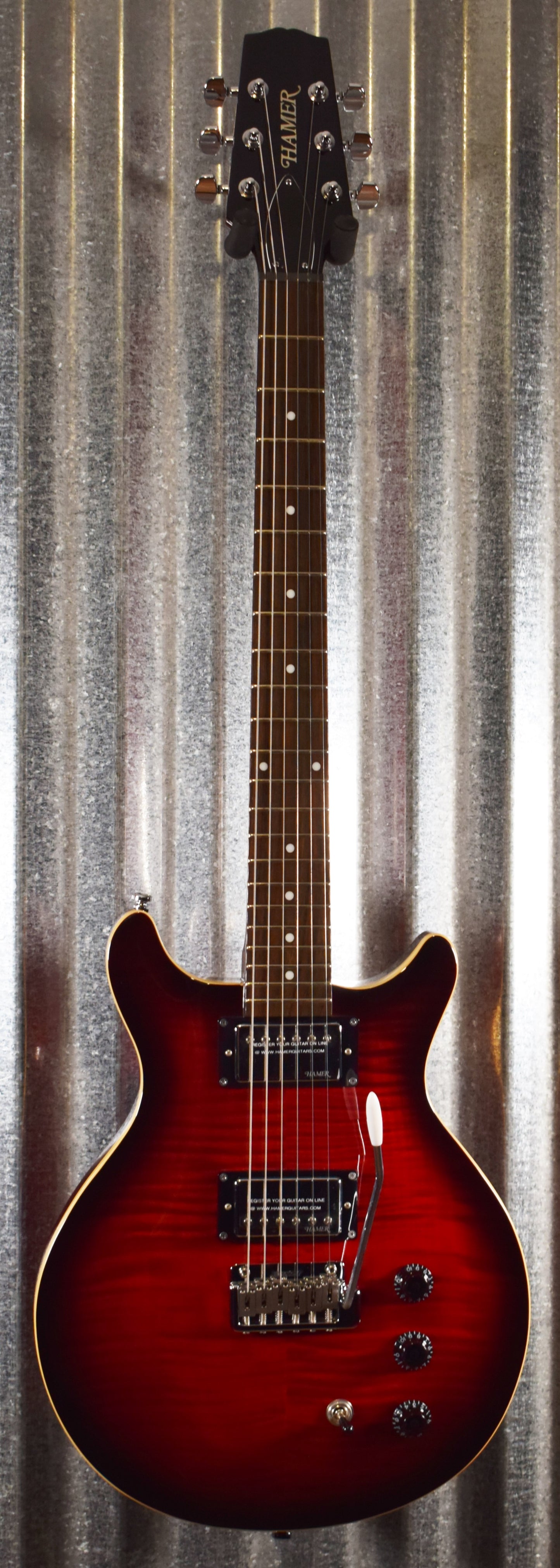 Hamer Archtop Flame Dark Cherry Wilkinson Tremolo Electric Guitar SATFW-DCB #0736