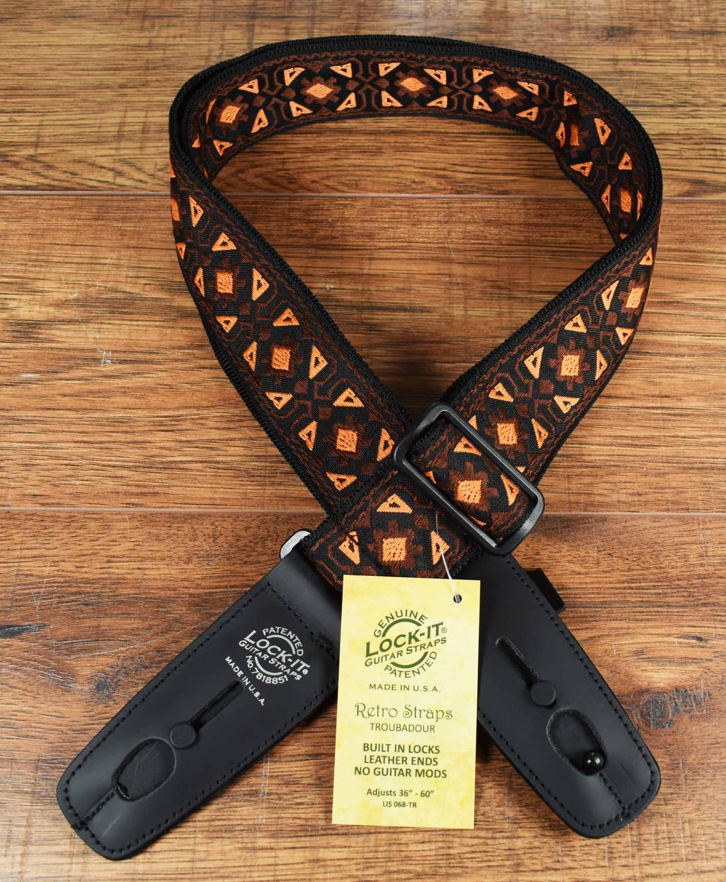 LOCK-It Straps Retro Vintage Series 2" Troubadour Guitar Bass Straplock Strap 068 TR