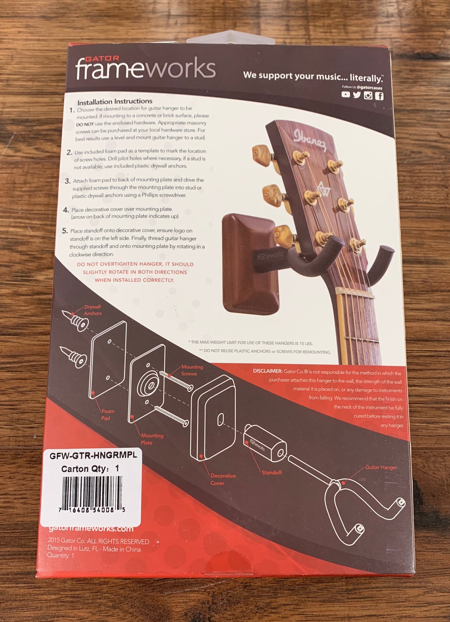 Gator Frameworks GFW-GTR-HNGRMPL Guitar Wall Hanger Maple