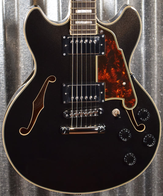 D'Angelico Premier Mini DC Double Cut Semi Hollow Stop Bar Black Flake Guitar & Bag #1436