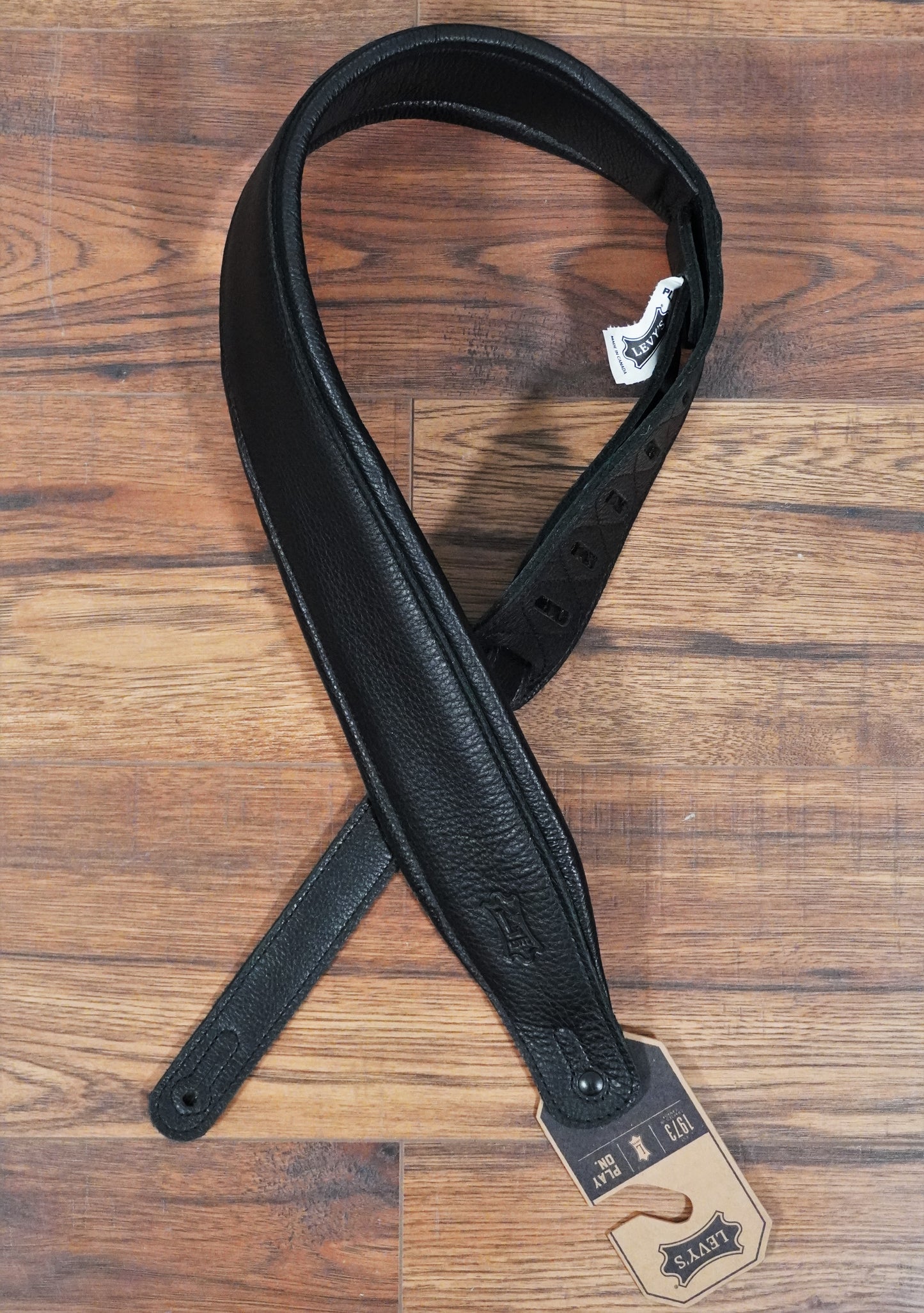 Levy's M26GP-BLK-BLK 3" Garment Leather Guitar Bass Strap Black
