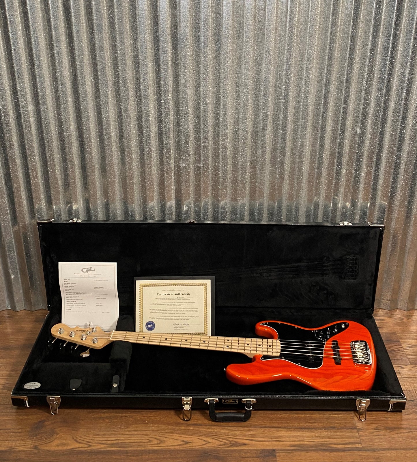 G&L USA JB5 5 String Bass Clear Orange & Case JB-5 #7088