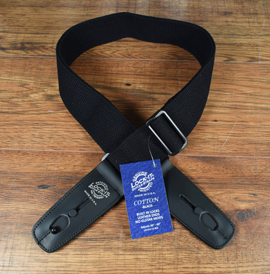 LOCK-IT Straps Cotton Series 2" Black Cotton Guitar Bass Strap 013 C2-BLK