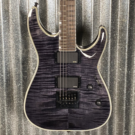 ESP LTD MH-1000 Evertune Flame Top See Through Black EMG Guitar #0789 B Stock