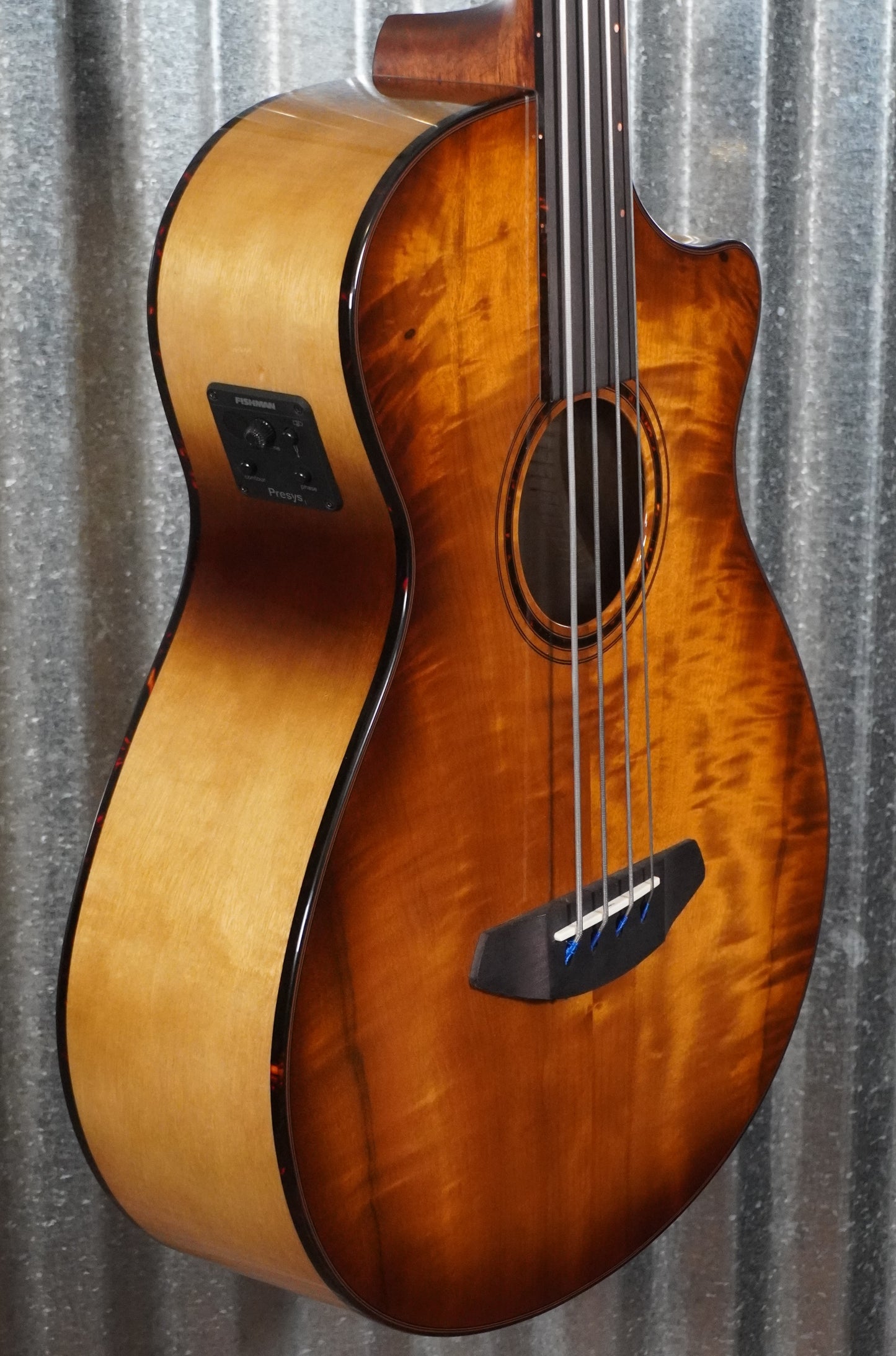 Breedlove Pursuit Exotic S Concerto Amber Acoustic Electric Fretless Bass CE Myrtlewood #4462