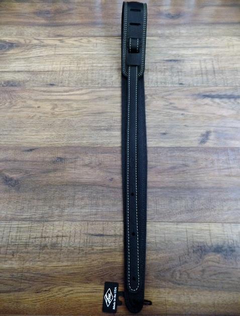 LM Products CLUB BK Leather Double Stiched Electric Guitar Strap in Black