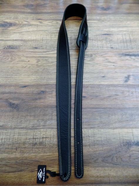 LM Products CLUB BK Leather Double Stiched Electric Guitar Strap in Black