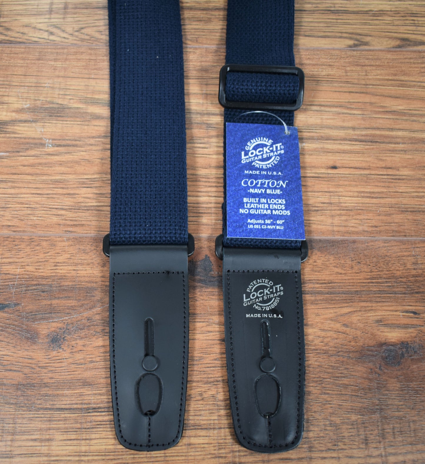 LOCK-IT Straps Cotton Series 2" Navy Blue Cotton Guitar Bass Strap 051 C2-NVY BLU