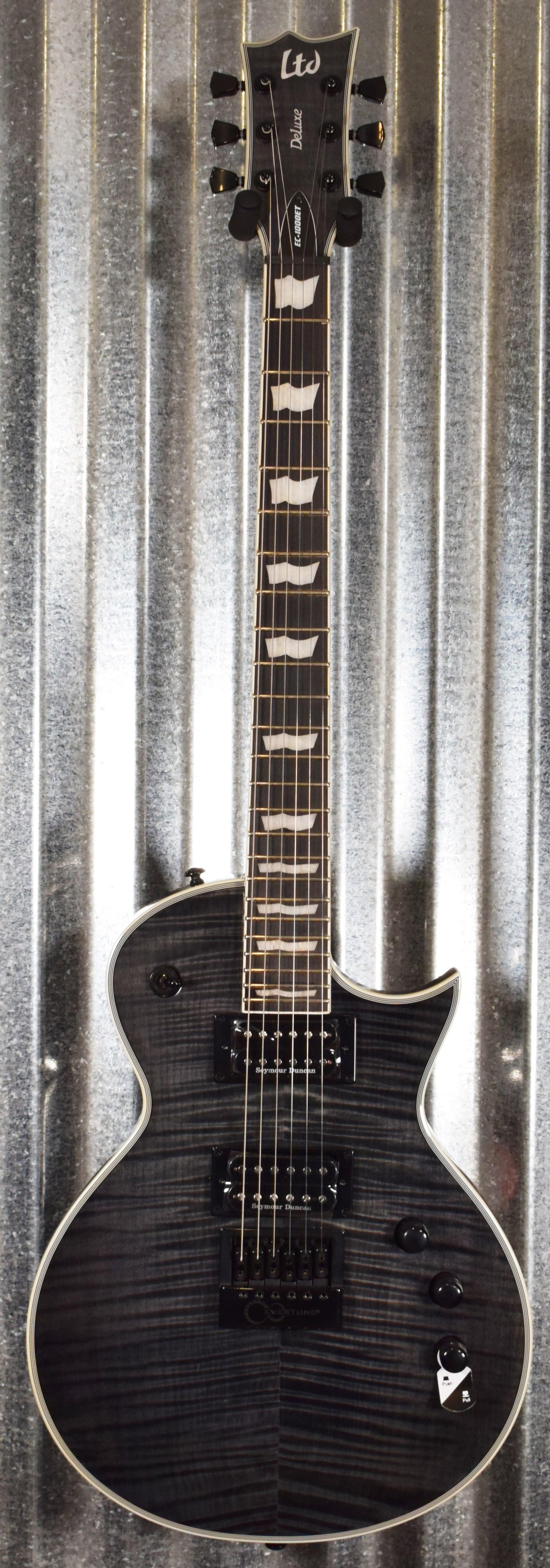 ESP LTD EC-1000 Evertune Flame See Thru Black Seymour Duncan Guitar EC1000ETFMSTBLK #1411 Demo