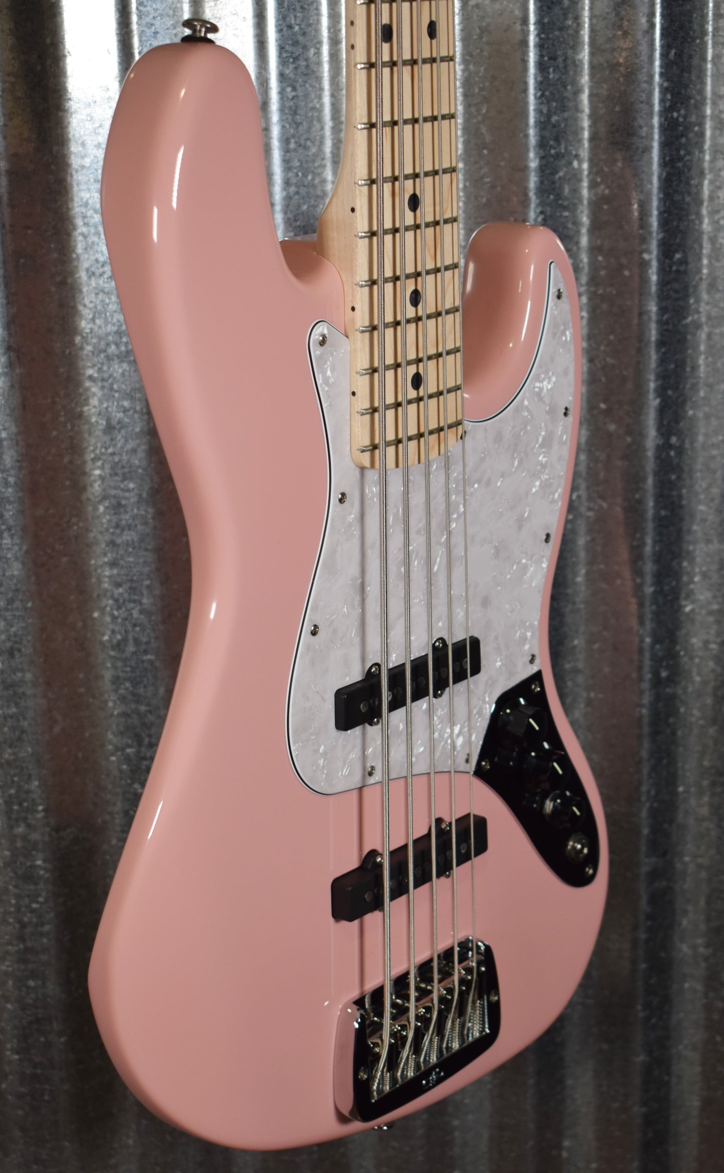 G&L USA JB-5 Shell Pink 5 String Jazz Bass Maple Satin Neck & Case #6099