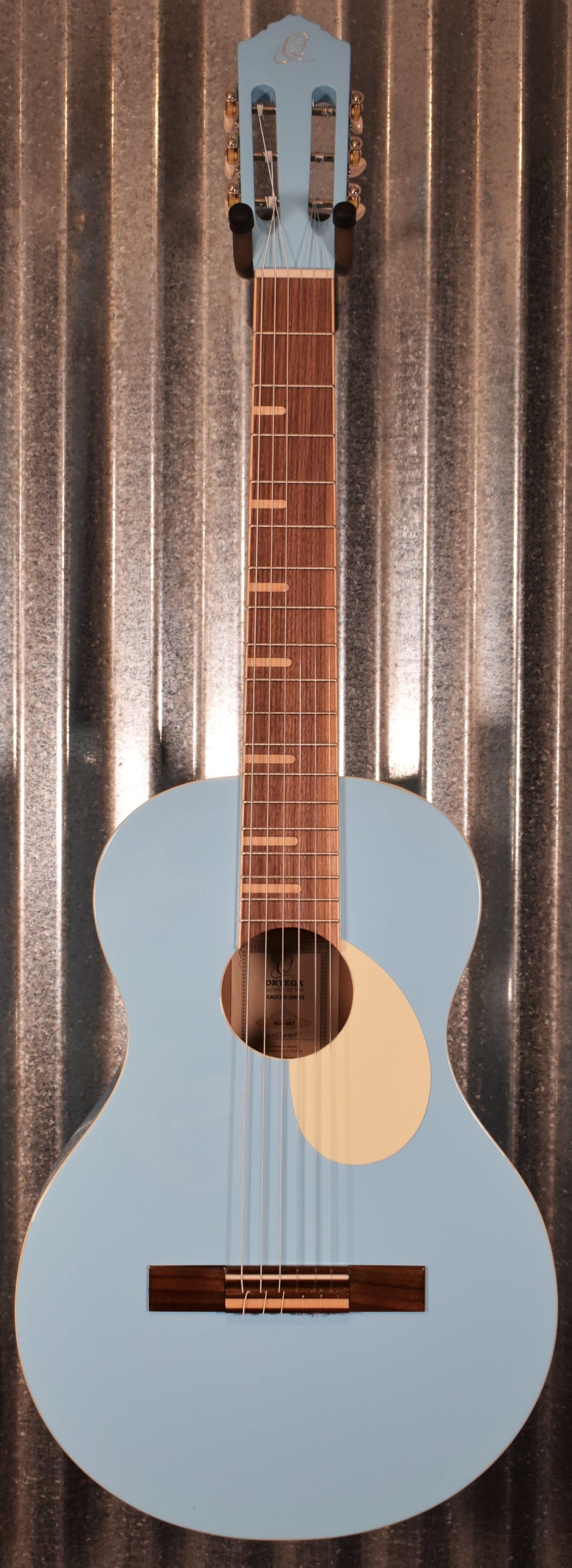 Ortega RGA-SKY Gaucho Acoustic Nylon String Parlor Sky Blue Guitar & Bag #0100