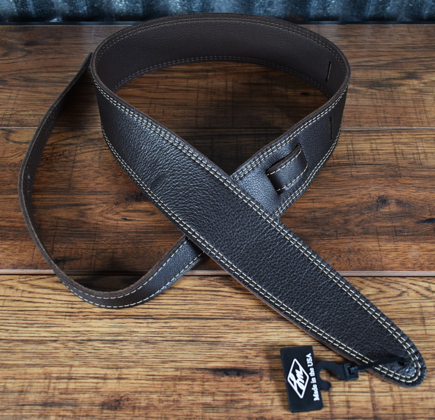 LM Products CLUB-BR Leather Double Stiched Guitar Strap Dark Brown