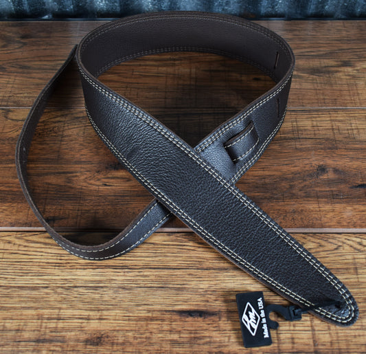 LM Products CLUB-BR Leather Double Stiched Guitar Strap Dark Brown