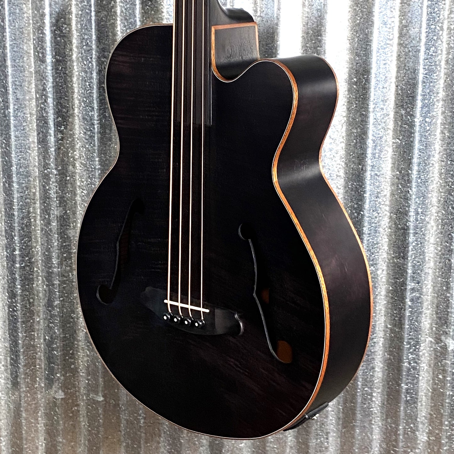 Aria Pro FEB-F2/FL 4 String Acoustic Electric Fretless Bass Black Stain & Bag #9506