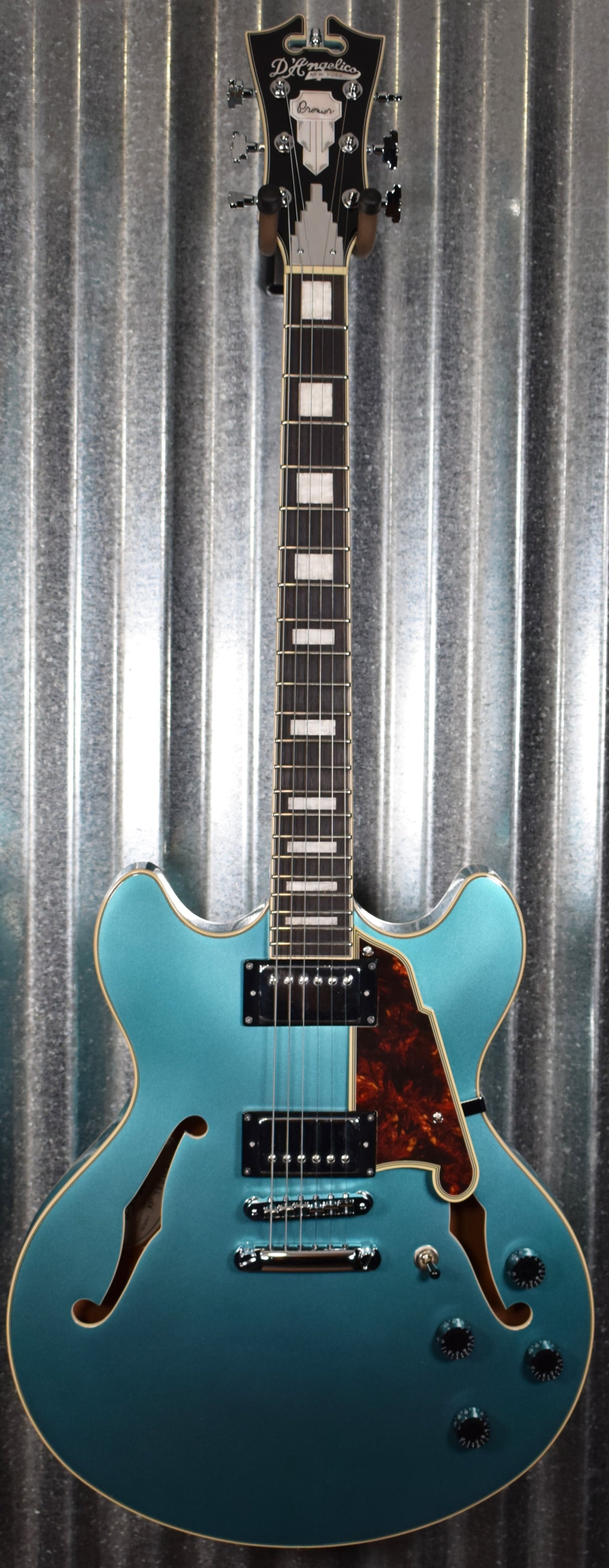 D'Angelico Premier DC Double Cut Semi Hollow Stop Bar Ocean Turquoise Guitar & Bag #0159
