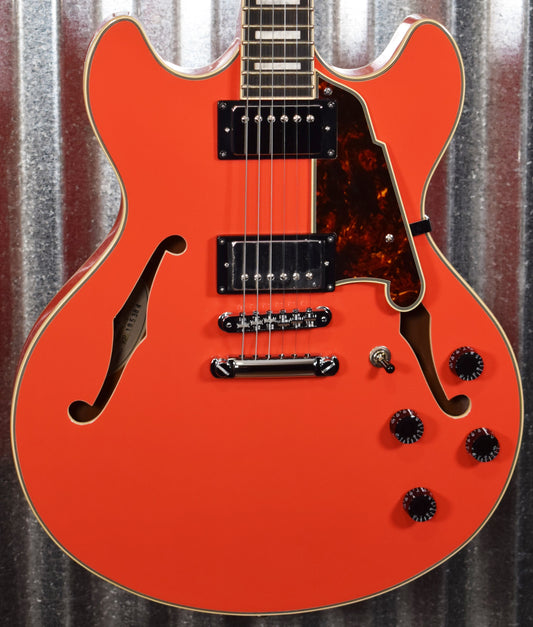 D'Angelico Premier DC Double Cut Semi Hollow Stop Bar Fiesta Red Guitar & Bag #5384