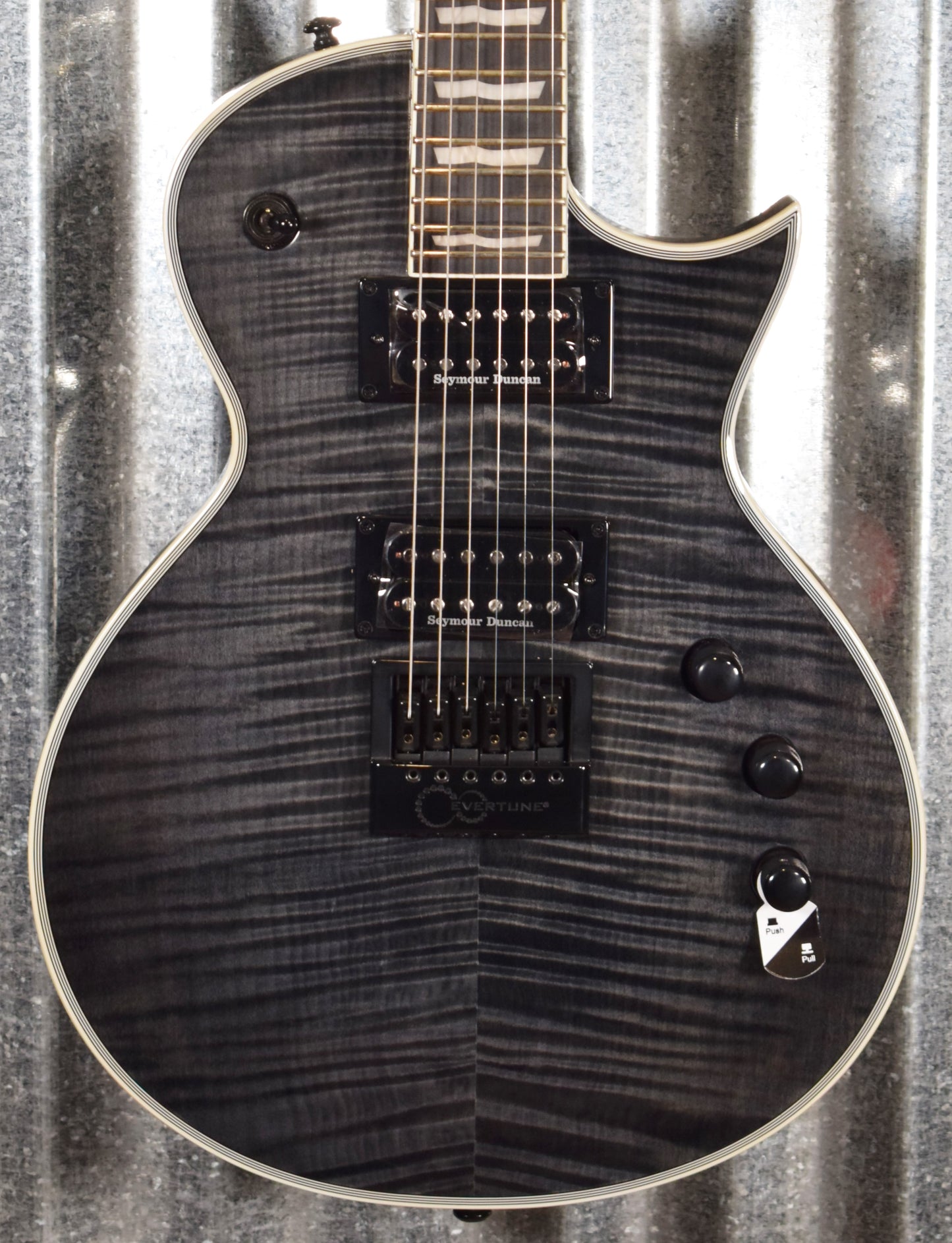 ESP LTD EC-1000 Evertune Flame See Thru Black Seymour Duncan Guitar EC1000ETFMSTBLK #1411 Demo