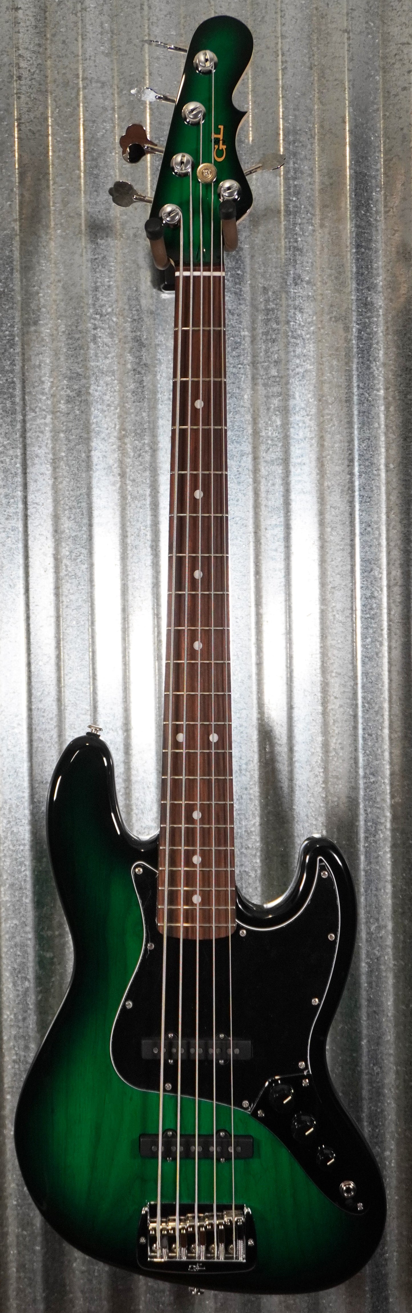 G&L USA JB-5 Greenburst 5 String Jazz Bass Rosewood Satin Neck & Case #7059