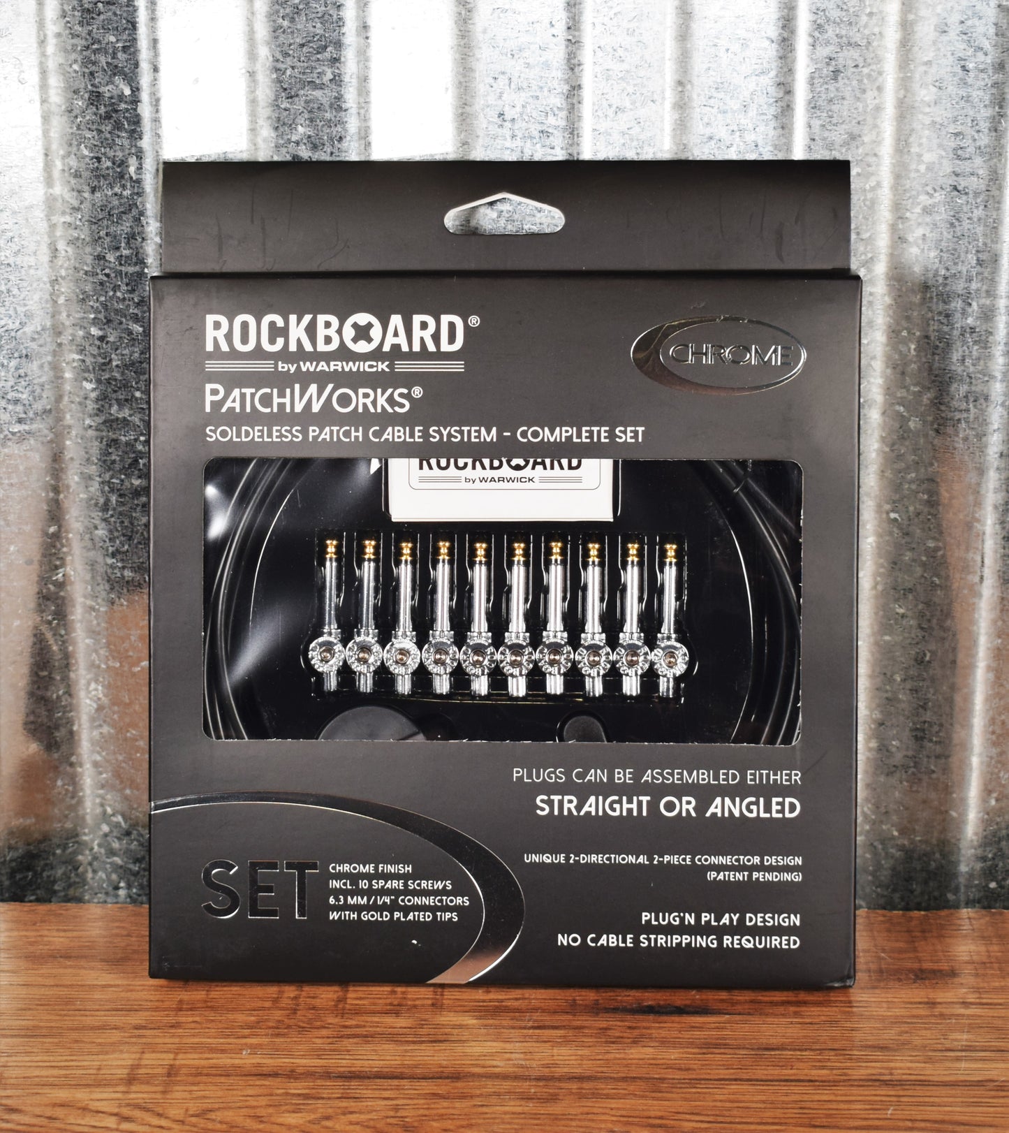 Warwick Rockboard PatchWorks Solderless Guitar Bass Effect Pedalboard Cable Kit 10 Plug Chrome