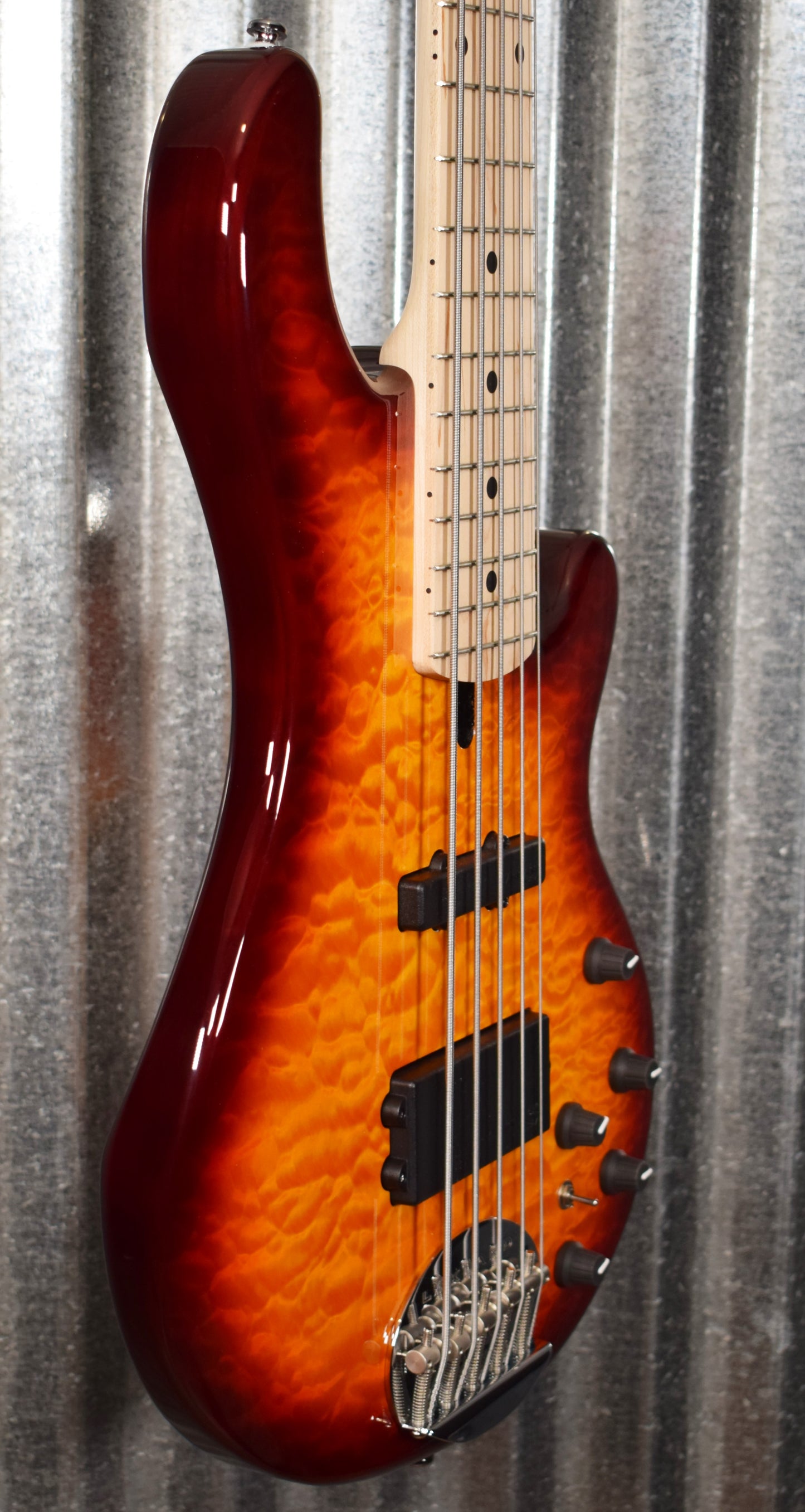 Lakland Skyline 55-02 Deluxe 5 String Quilt Honey Burst Bass & Case Used #1696