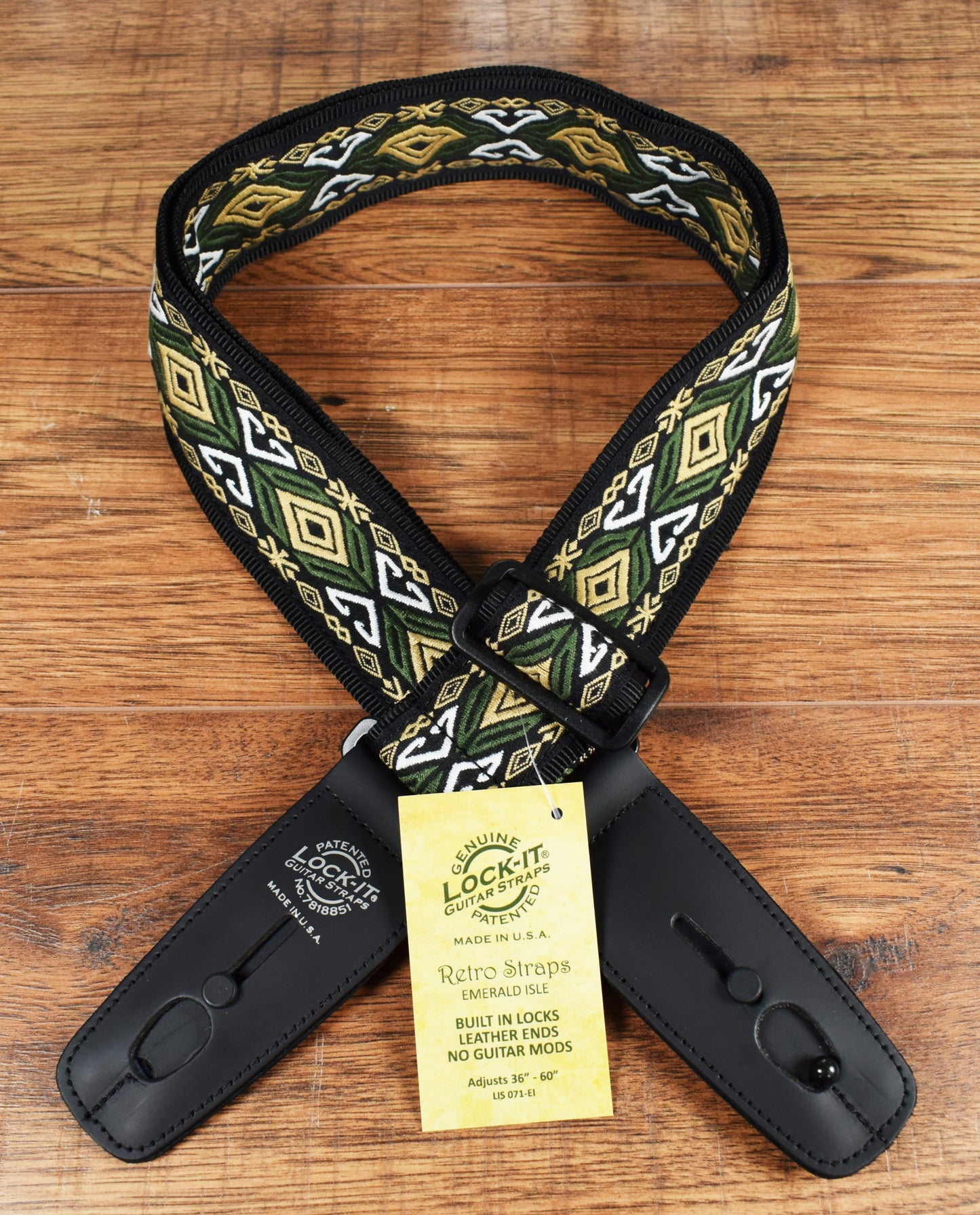 LOCK-It Straps Retro Vintage Series 2" Emerald Isle Guitar Bass Straplock Strap 071 EI