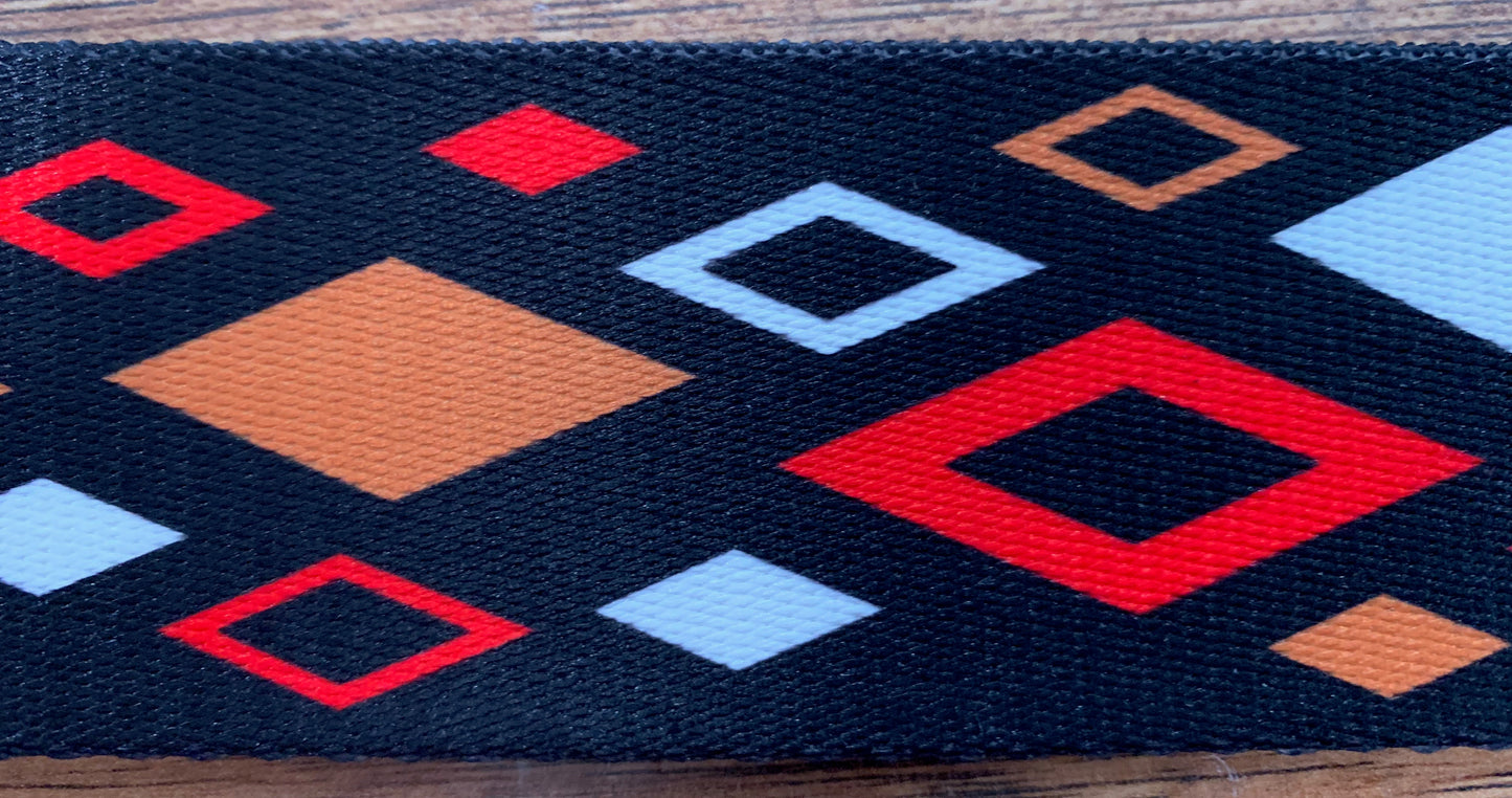 Levy's MP2SLD-009 2" Polyester Sublimation Guitar Strap Diamonds Red Black Orange