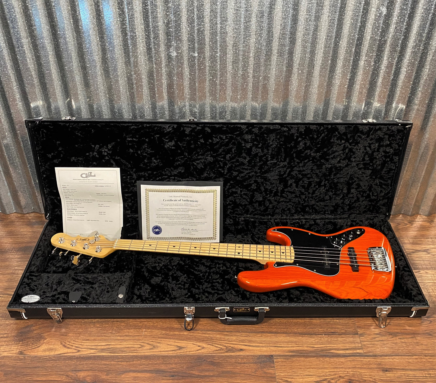 G&L USA JB-5 5 String Jazz Bass Clear Orange & Case JB5 Blem #1110