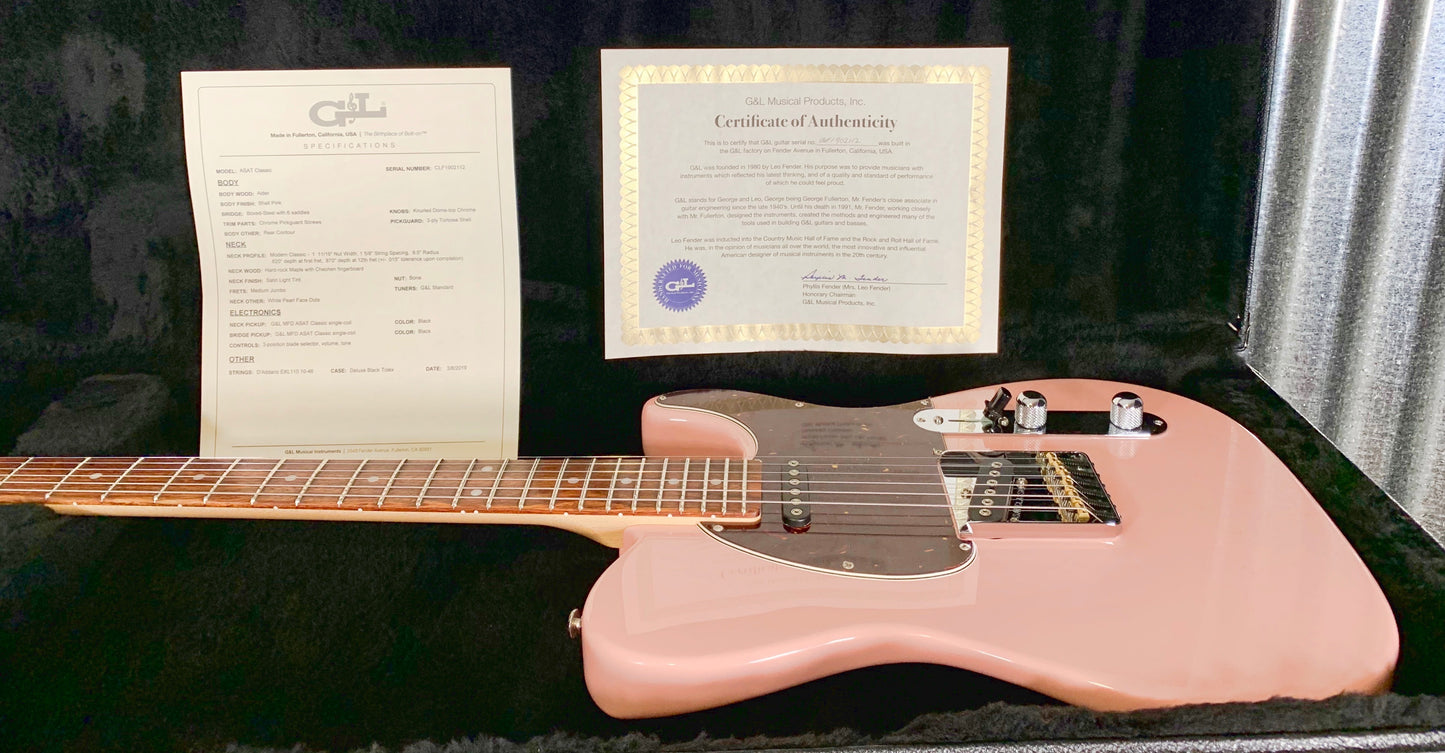 G&L USA Fullerton Custom ASAT Classic Shell Pink Guitar & Case 2019 #2112